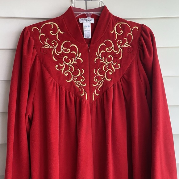 Vtg Vanity Fair Robe Housecoat Womens S Red Gold Embroidered Lounge Pockets Zip - Picture 1 of 11